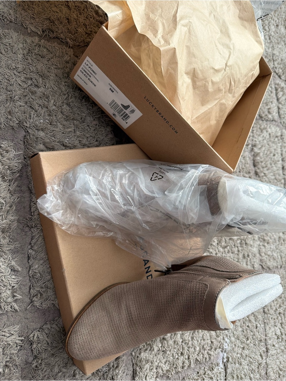 Lucky Brand Taupe Suede-Look Ankle Booties